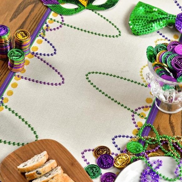 Mardi Gras Table Runner Party Decor Cottage Farmhouse Dining Decorative Cloth - Picture 4 of 4